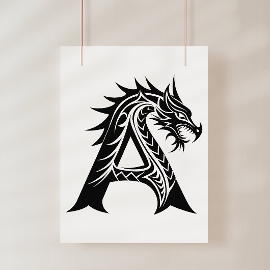 Dragon Styled Letter A, Dragon Alphabet, Monogram Poster