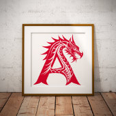 Dragon Styled Letter A, Dragon Alphabet, Monogram Poster
