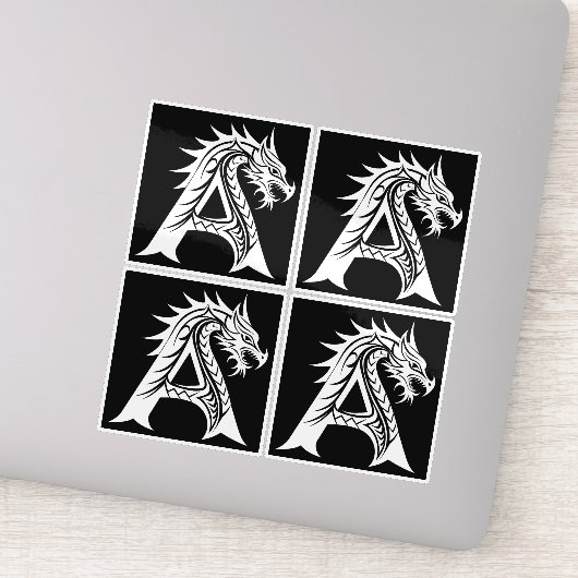 Dragon Styled Letter A, Dragon Alphabet, Monogram Sticker (Detail)