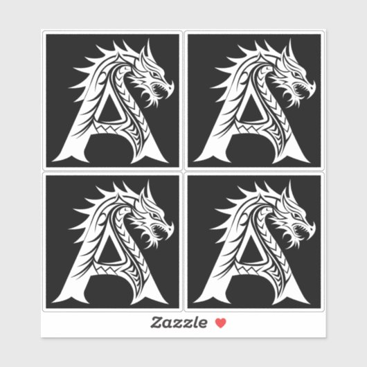 Dragon Styled Letter A, Dragon Alphabet, Monogram Sticker (Vel)