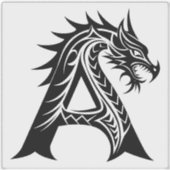 Dragon Styled Letter A, Dragon Alphabet, Monogram Sticker (Voorkant)