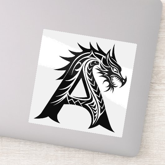 Dragon Styled Letter A, Dragon Alphabet, Monogram Sticker (Detail)