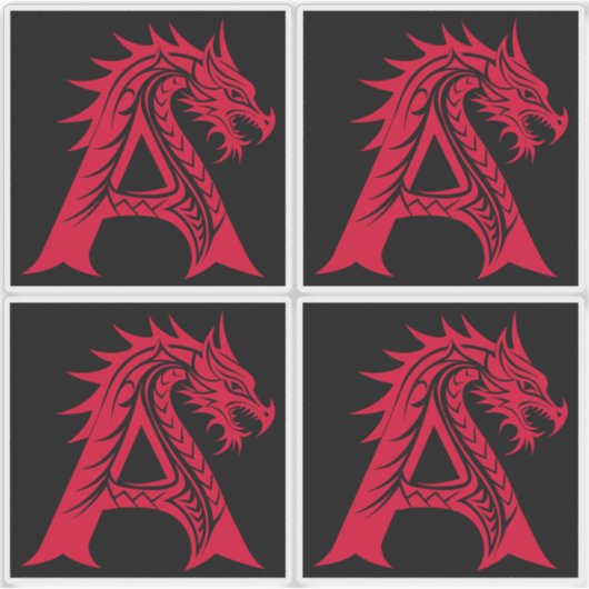 Dragon Styled Letter A, Dragon Alphabet, Monogram Sticker (Voorkant)