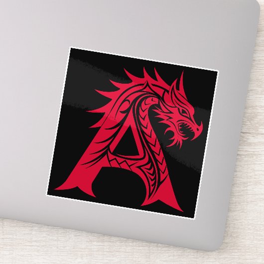 Dragon Styled Letter A, Dragon Alphabet, Monogram Sticker (Detail)