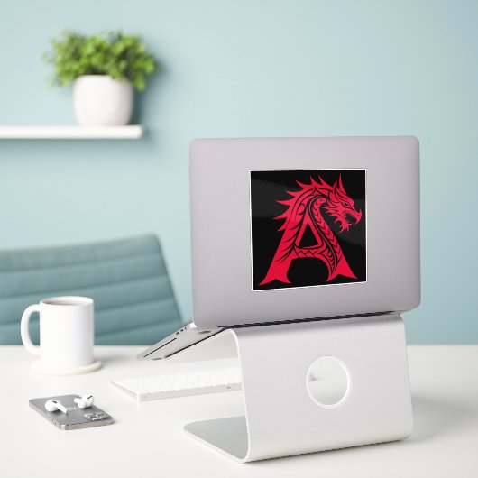Dragon Styled Letter A, Dragon Alphabet, Monogram Sticker (Laptop op bureau)