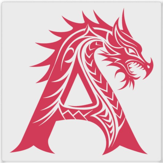 Dragon Styled Letter A, Dragon Alphabet, Monogram Sticker (Voorkant)
