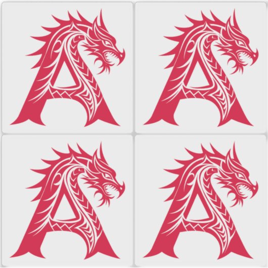 Dragon Styled Letter A, Dragon Alphabet, Monogram Sticker (Voorkant)
