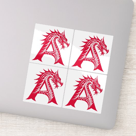 Dragon Styled Letter A, Dragon Alphabet, Monogram Sticker (Detail)