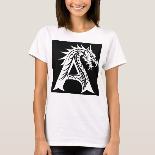 Dragon Styled Letter A, Dragon Alphabet, Monogram T-shirt (Voorkant)
