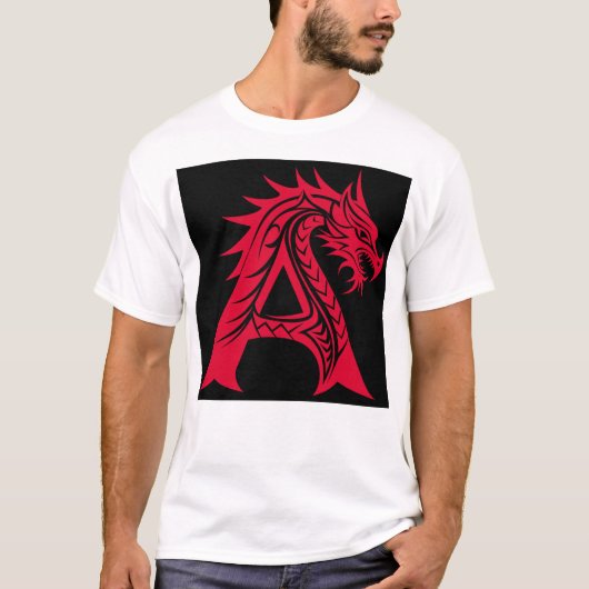 Dragon Styled Letter A, Dragon Alphabet, Monogram T-shirt (Voorkant)