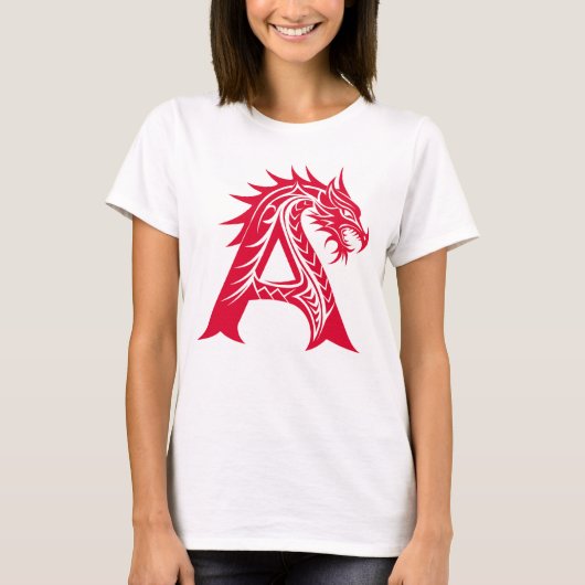 Dragon Styled Letter A, Dragon Alphabet, Monogram T-shirt (Voorkant)
