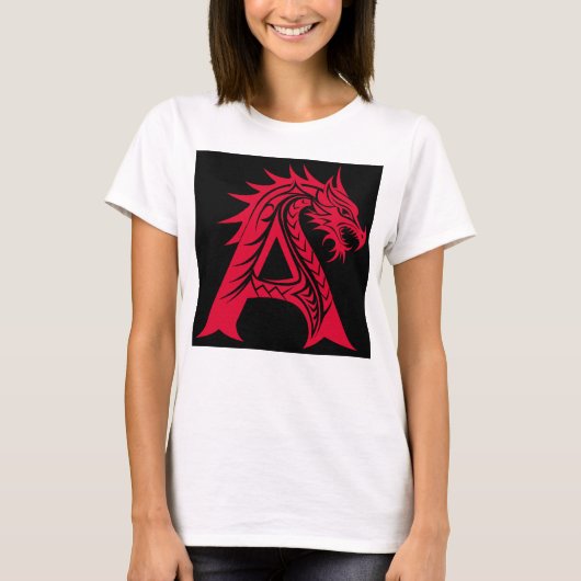 Dragon Styled Letter A, Dragon Alphabet, Monogram T-shirt (Voorkant)