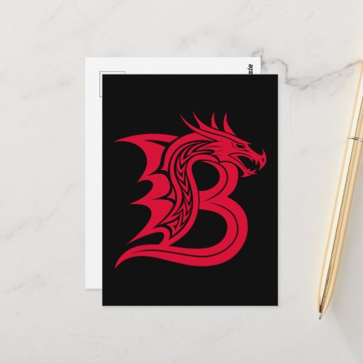 Dragon Styled Letter B, Dragon Alphabet, Monogram Briefkaart (Voorkant / Achterkant in situ)