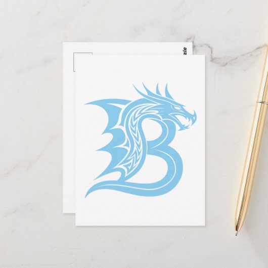 Dragon Styled Letter B, Dragon Alphabet, Monogram Briefkaart (Voorkant / Achterkant in situ)