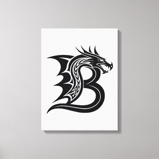 Dragon Styled Letter B, Dragon Alphabet, Monogram Canvas Afdruk (Voorkant)