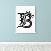 Dragon Styled Letter B, Dragon Alphabet, Monogram Canvas Afdruk (Insitu (Houten vloer))