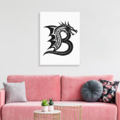Dragon Styled Letter B, Dragon Alphabet, Monogram Canvas Afdruk (Insitu (Woonkamer))