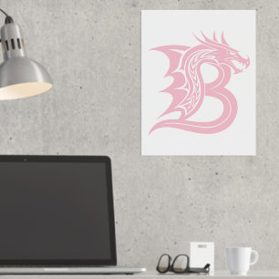 Dragon Styled Letter B, Dragon Alphabet, Monogram Folie Afdrukken