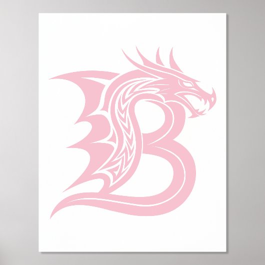 Dragon Styled Letter B, Dragon Alphabet, Monogram Folie Afdrukken (Voorkant)