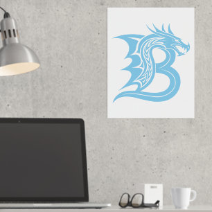 Dragon Styled Letter B, Dragon Alphabet, Monogram Folie Afdrukken