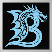 Dragon Styled Letter B, Dragon Alphabet, Monogram Folie Afdrukken (Voorkant)