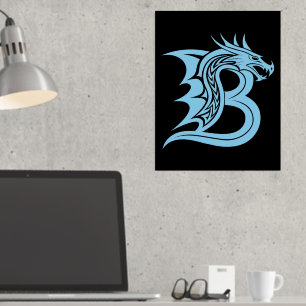 Dragon Styled Letter B, Dragon Alphabet, Monogram Folie Afdrukken