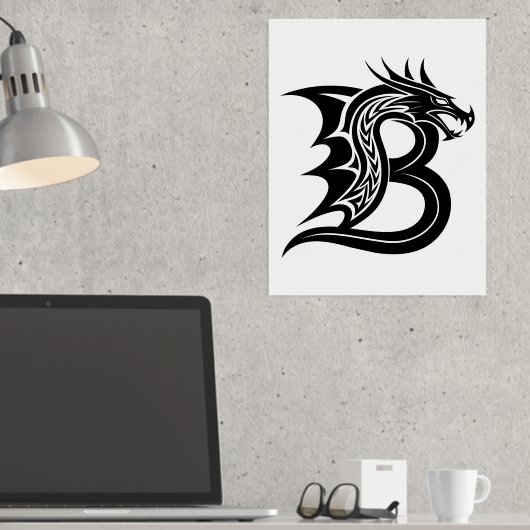 Dragon Styled Letter B, Dragon Alphabet, Monogram Folie Afdrukken (Insitu (Desk))