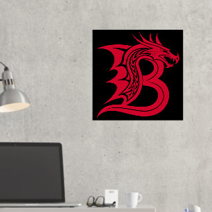 Dragon Styled Letter B, Dragon Alphabet, Monogram Folie Afdrukken