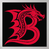 Dragon Styled Letter B, Dragon Alphabet, Monogram Folie Afdrukken (Voorkant)
