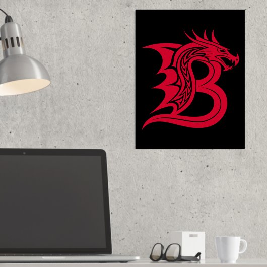 Dragon Styled Letter B, Dragon Alphabet, Monogram Folie Afdrukken (Insitu (Desk))