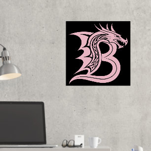Dragon Styled Letter B, Dragon Alphabet, Monogram Folie Afdrukken