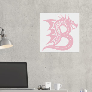 Dragon Styled Letter B, Dragon Alphabet, Monogram Folie Afdrukken