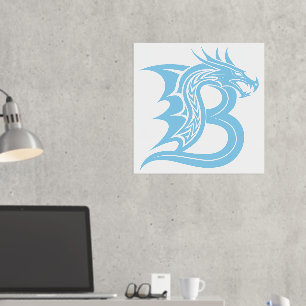 Dragon Styled Letter B, Dragon Alphabet, Monogram Folie Afdrukken