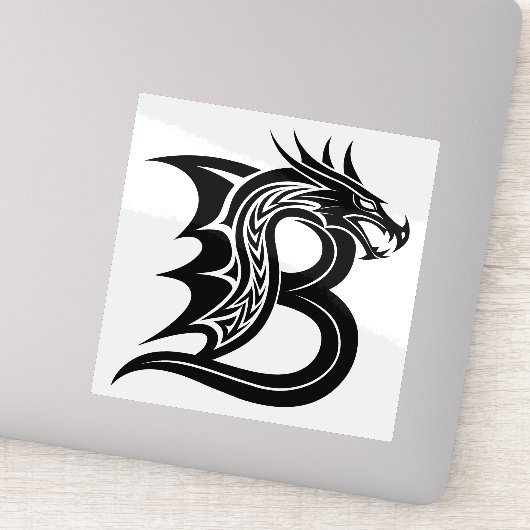 Dragon Styled Letter B, Dragon Alphabet, Monogram Sticker (Detail)