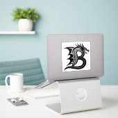 Dragon Styled Letter B, Dragon Alphabet, Monogram Sticker (Laptop op bureau)