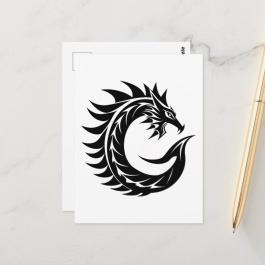 Dragon Styled Letter C, Dragon Alphabet, Monogram Briefkaart (Voorkant / Achterkant in situ)
