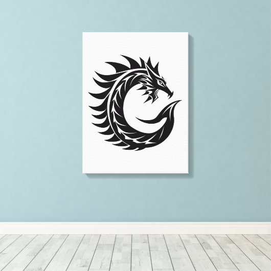 Dragon Styled Letter C, Dragon Alphabet, Monogram Canvas Afdruk (Insitu (Houten vloer))