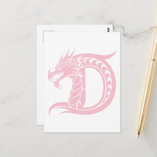 Dragon Styled Letter D, Dragon Alphabet, Monogram Briefkaart (Voorkant / Achterkant in situ)