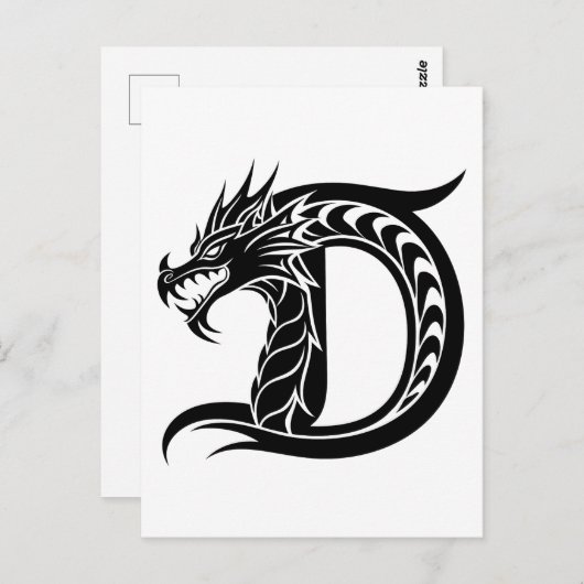 Dragon Styled Letter D, Dragon Alphabet, Monogram Briefkaart (Voorkant / Achterkant)