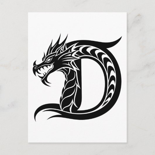 Dragon Styled Letter D, Dragon Alphabet, Monogram Briefkaart (Voorkant)
