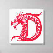 Dragon Styled Letter D, Dragon Alphabet, Monogram Canvas Afdruk (Voorkant)