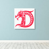 Dragon Styled Letter D, Dragon Alphabet, Monogram Canvas Afdruk (Insitu (Houten vloer))