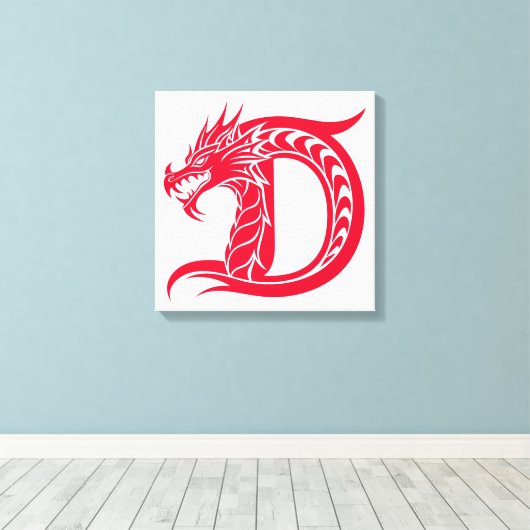 Dragon Styled Letter D, Dragon Alphabet, Monogram Canvas Afdruk (Insitu (Houten vloer))