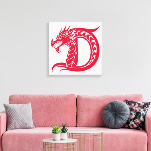 Dragon Styled Letter D, Dragon Alphabet, Monogram Canvas Afdruk (Insitu (Woonkamer))