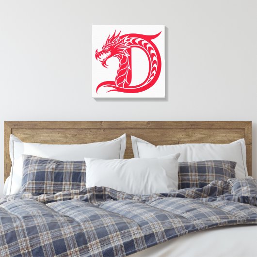 Dragon Styled Letter D, Dragon Alphabet, Monogram Canvas Afdruk (Insitu (Slaapkamer))
