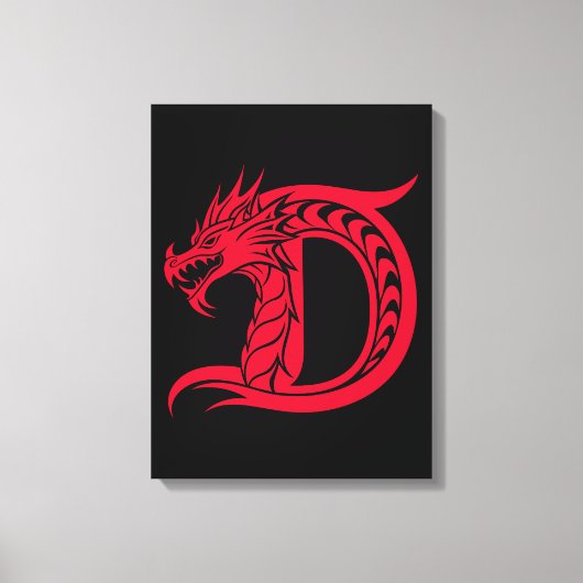 Dragon Styled Letter D, Dragon Alphabet, Monogram Canvas Afdruk (Voorkant)