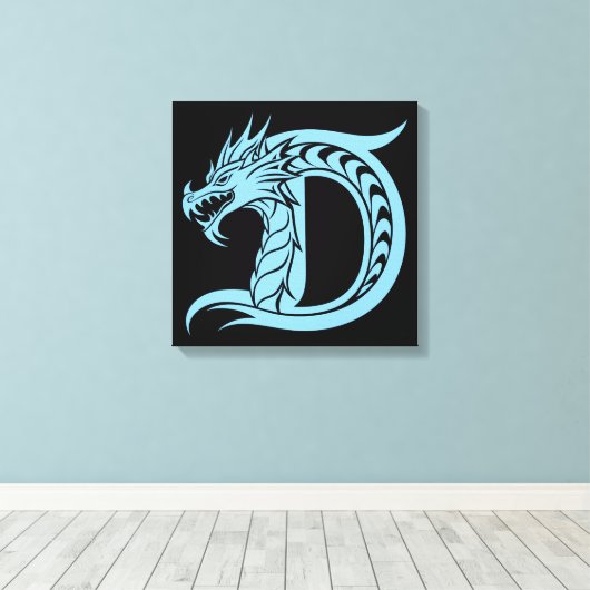 Dragon Styled Letter D, Dragon Alphabet, Monogram Canvas Afdruk (Insitu (Houten vloer))
