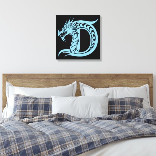 Dragon Styled Letter D, Dragon Alphabet, Monogram Canvas Afdruk (Insitu (Slaapkamer))