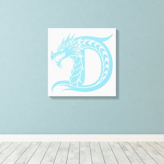 Dragon Styled Letter D, Dragon Alphabet, Monogram Canvas Afdruk (Insitu (Houten vloer))