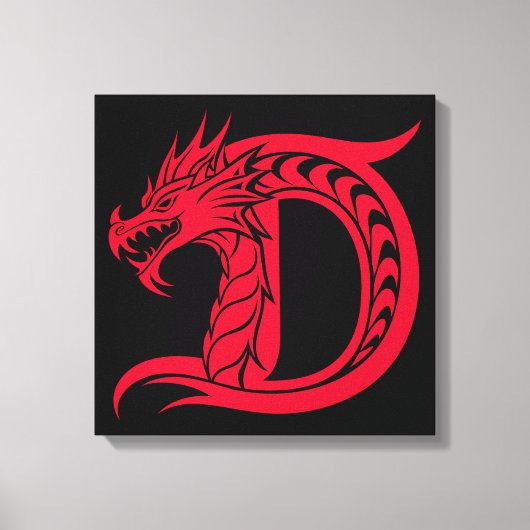 Dragon Styled Letter D, Dragon Alphabet, Monogram Canvas Afdruk (Voorkant)
